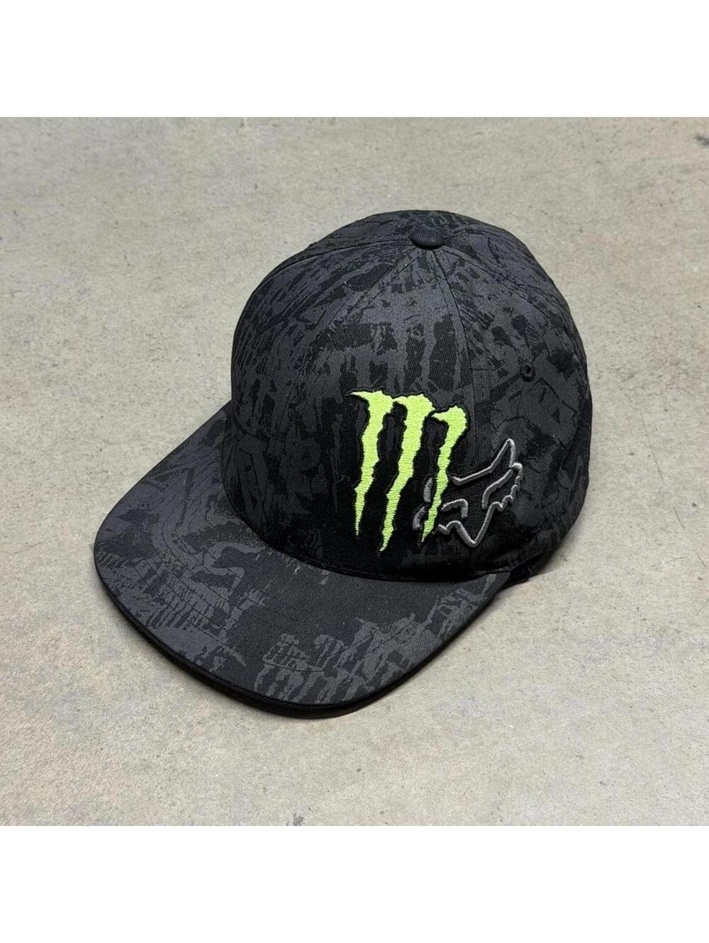 Fox Racing Monster Energy Ricky Carmichael FlexFit Flat Brim Hat Mens S/M Black